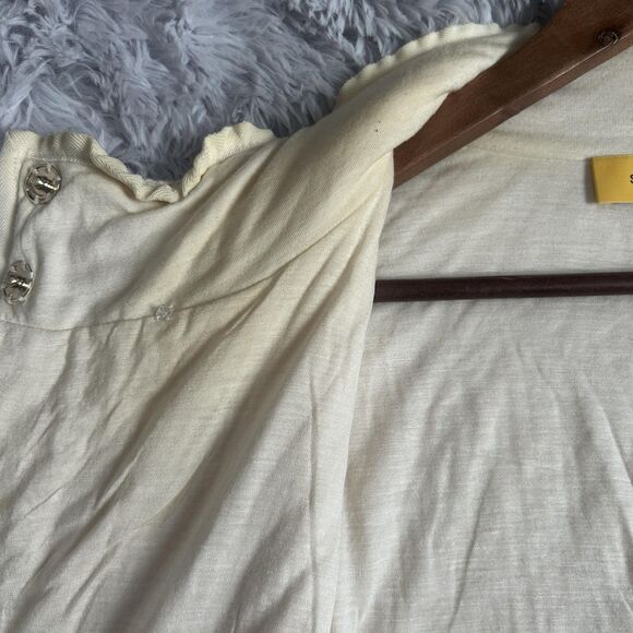 St. John Vest Womens Large Cream Cable Knit Wool Snap Front Ruffle Collar Lined - Picture 13 of 16